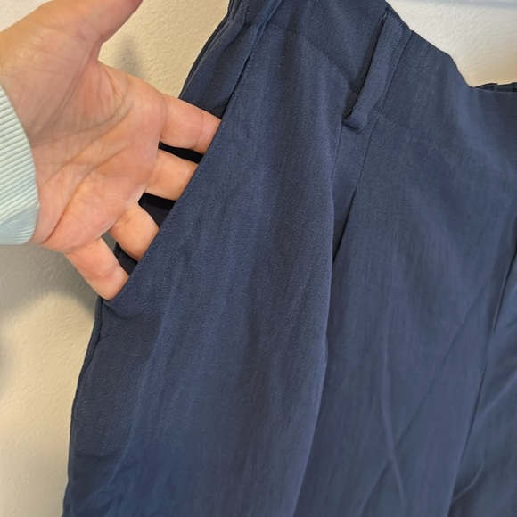 Halara High Waist Side Pocket Wide Leg Linen Feel Pants Blue - Picture 9 of 11